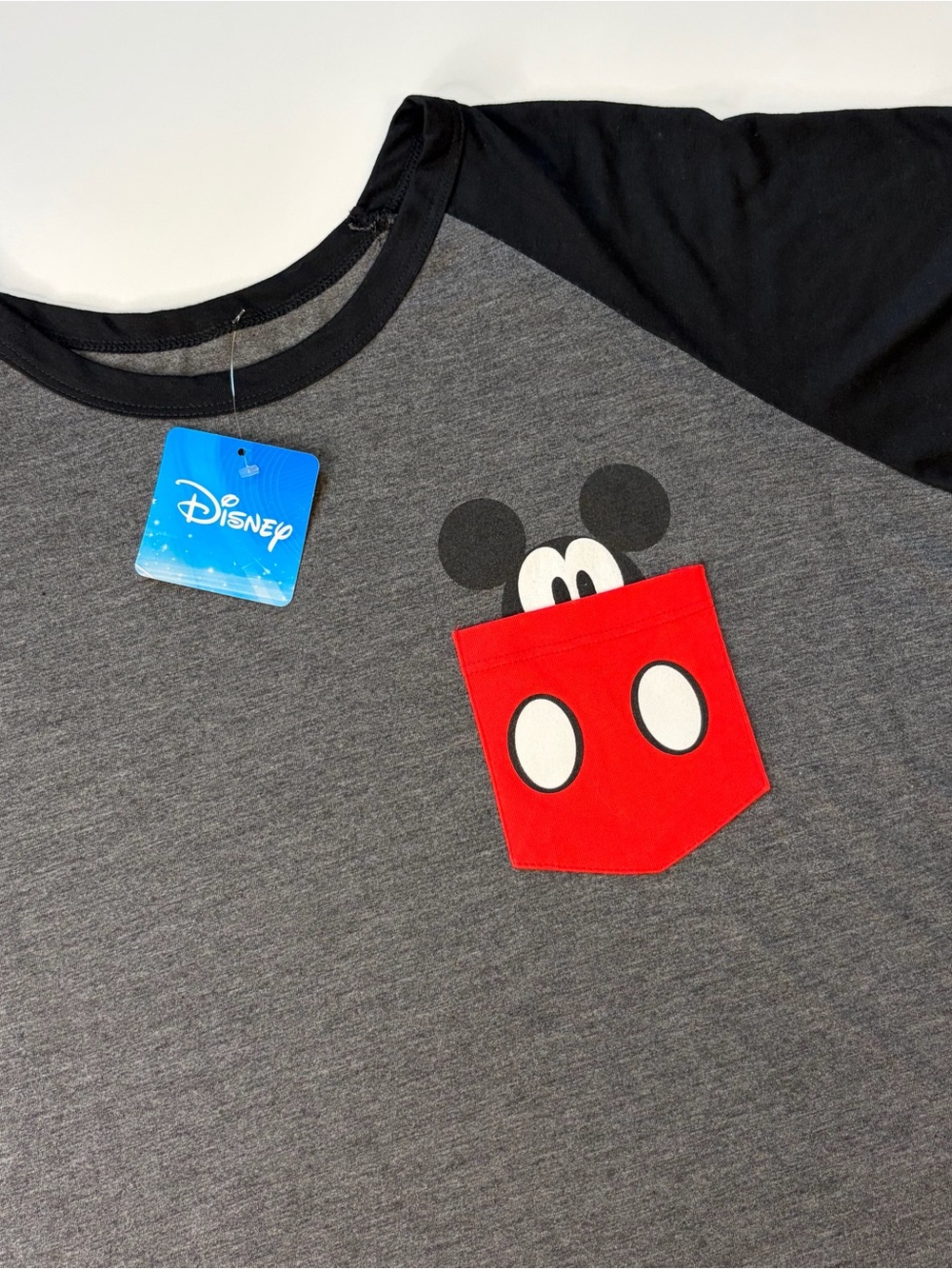 Disney Grey & Black Raglan Tee with Red Mickey Pocket size 2X